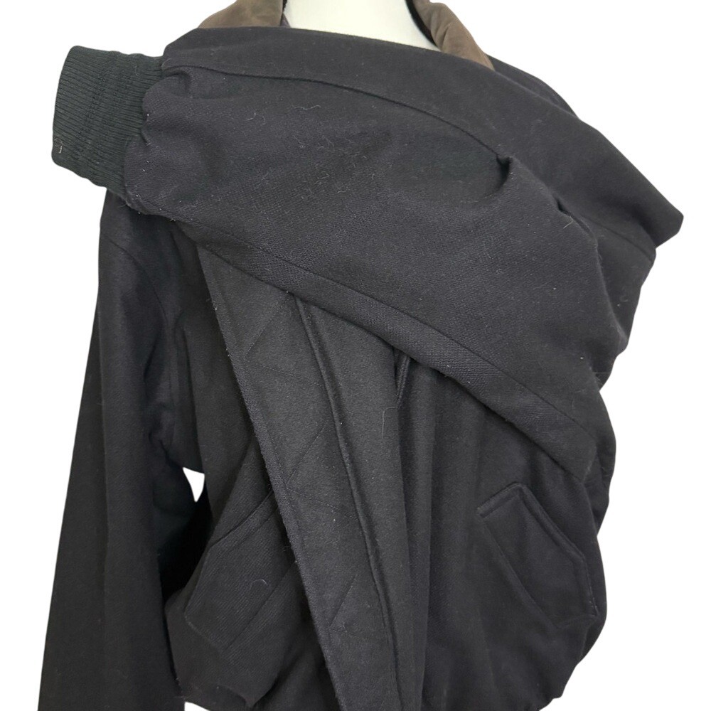 Gant Black Gray Wool Bomber Jacket Coat Leather Collar XL Preppy Classic - Picture 9 of 11